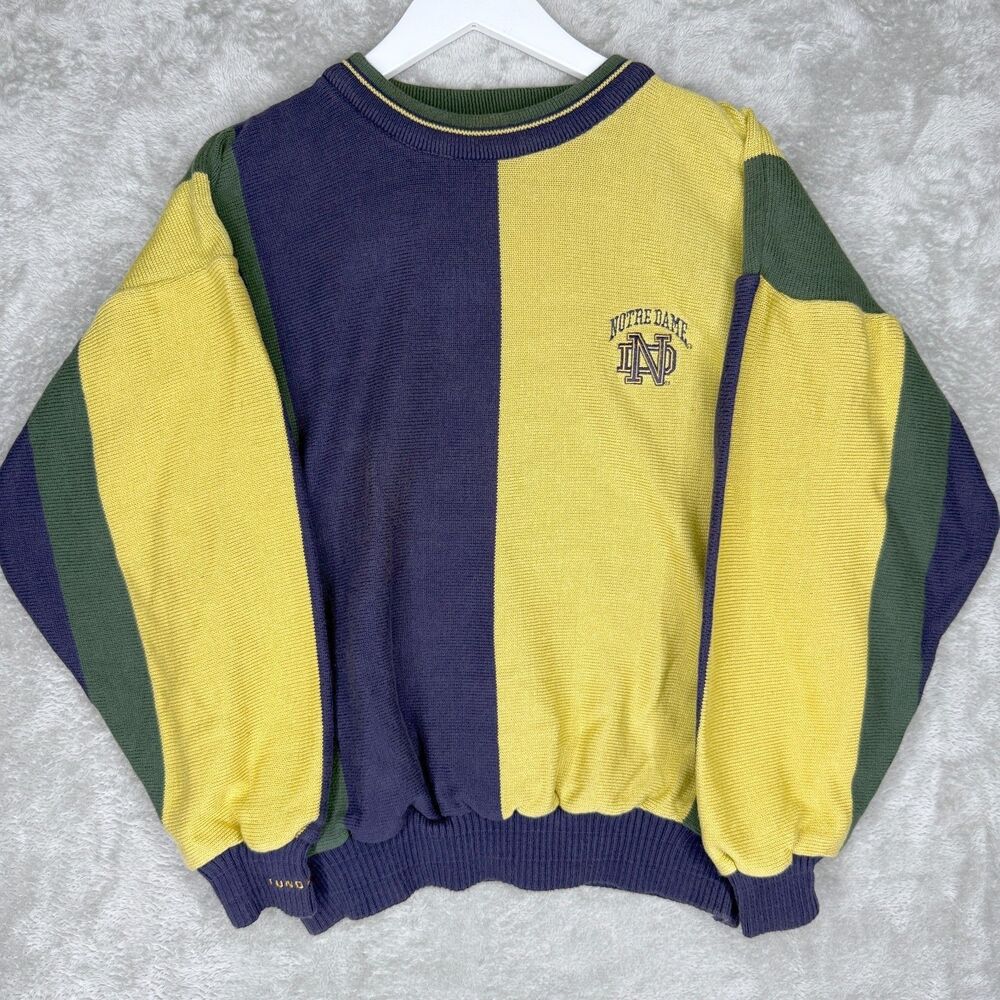 Vtg 90s Notre Dame Sweater Mens Medium Tundra Colorblock Rare Knit Pullover NCAA